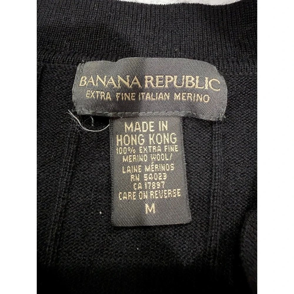 Banana Republic Mens Black Extra Fine Italian Merino Wool V-Neck Sweater Size M